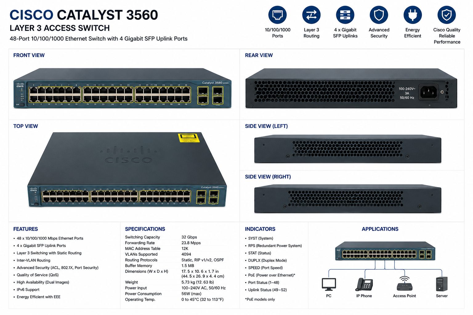 Cisco Catalyst 3560 Layer 3 Access Switch thumbnail 3